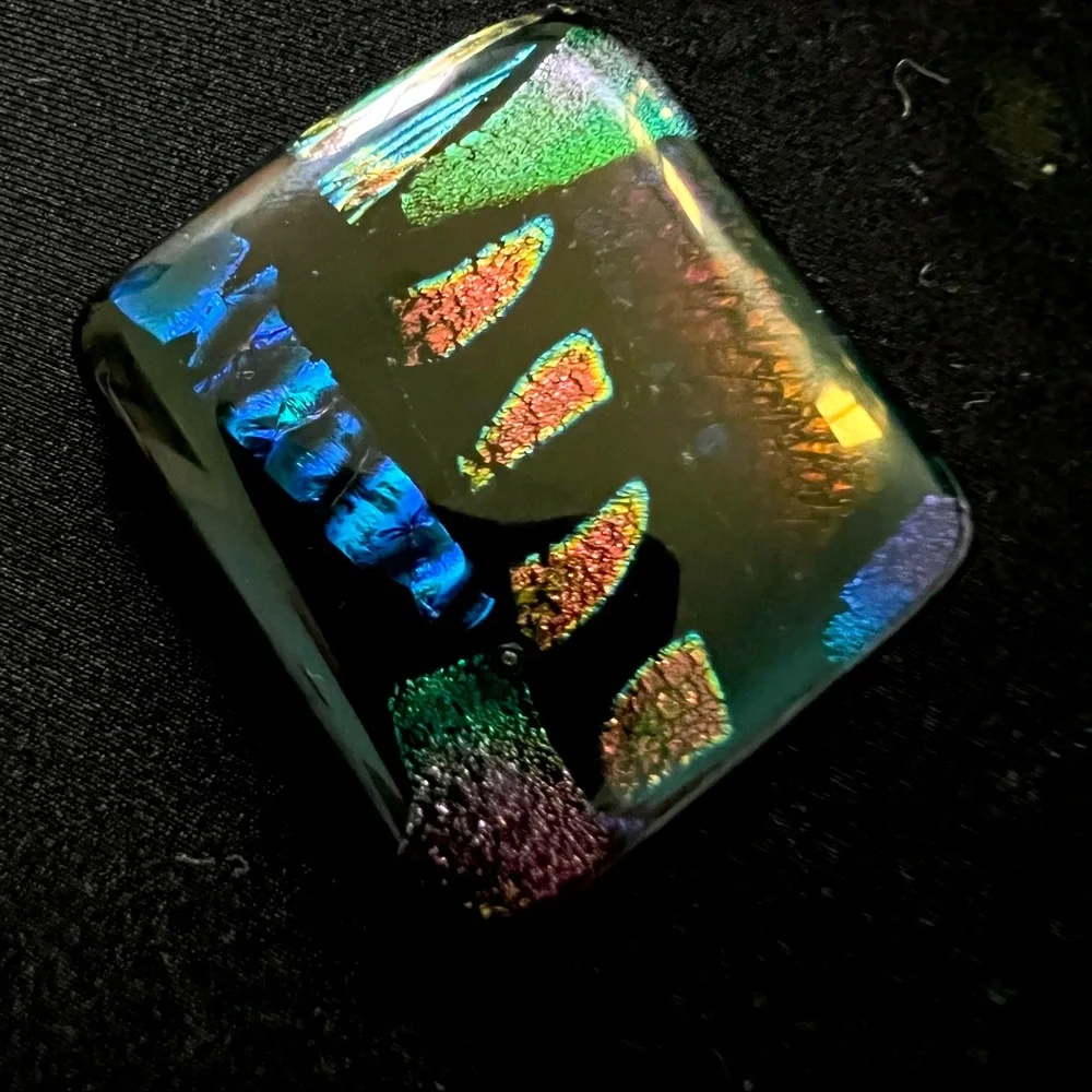 Dichroic Glass cabochon multicolored almost 2 inches multi patterns & surprises